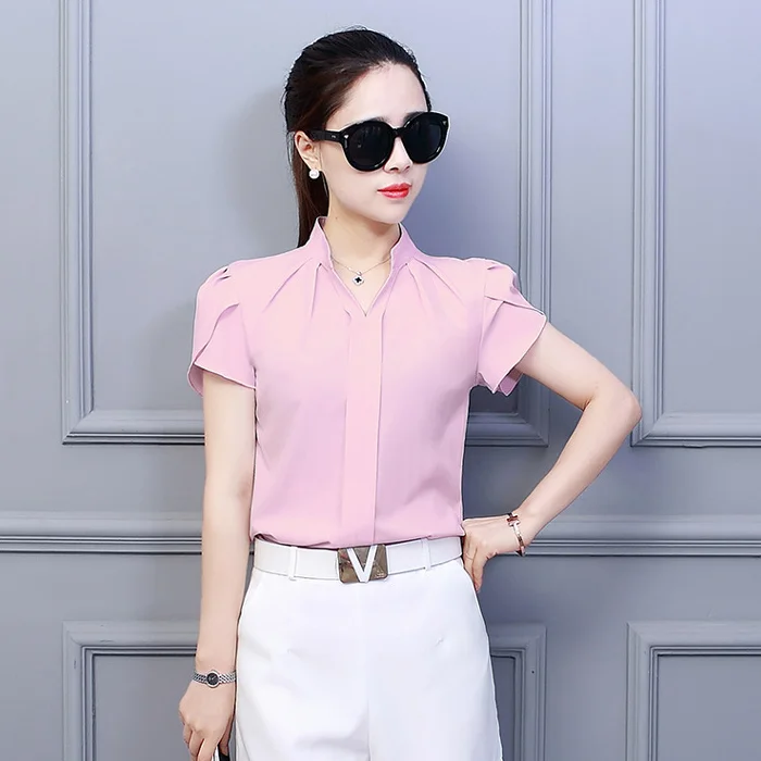 Moda coreana das mulheres topos e blusas chiffon blusas femininas manga curta camisas brancas xxl senhoras topos - Imagem 27