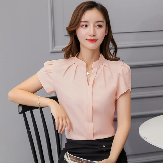 Moda coreana das mulheres topos e blusas chiffon blusas femininas manga curta camisas brancas xxl senhoras topos - Imagem 10