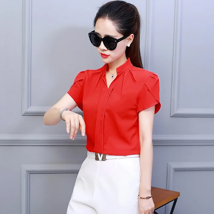 Moda coreana das mulheres topos e blusas chiffon blusas femininas manga curta camisas brancas xxl senhoras topos - Imagem 7