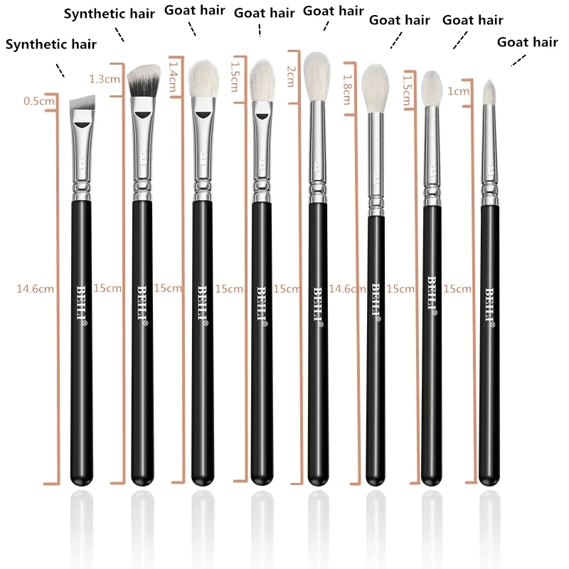 Beili profissional 6/8pcs clássico pincéis de maquiagem dos olhos naturais definir sombra sobrancelha mistura smokey black beleza maquiagem pincéis - Imagem 15