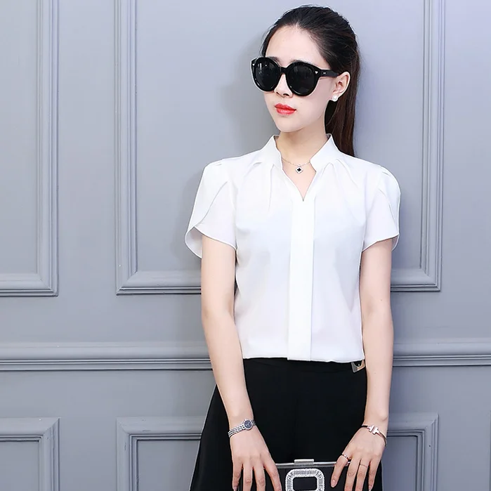 Moda coreana das mulheres topos e blusas chiffon blusas femininas manga curta camisas brancas xxl senhoras topos - Imagem 29