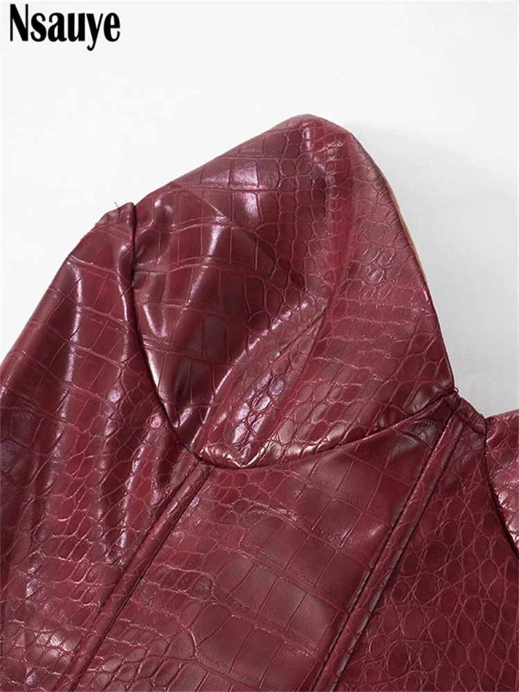 Nsauye novo elegante sexy moda couro sem alças vestido feminino noite clube festa curto bodycon vestido de cintura alta 2025 - Imagem 6