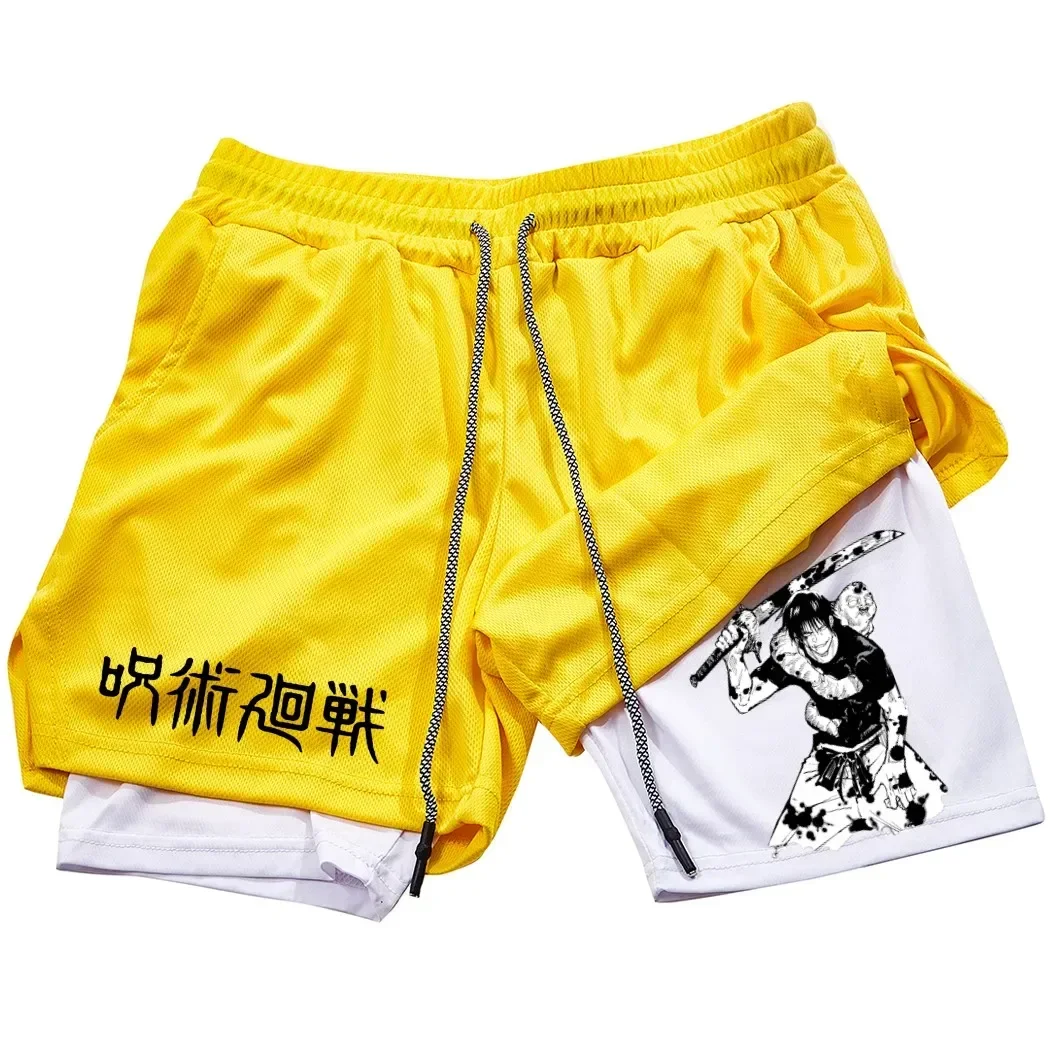 Calções de Anime Performance Masculina, Estampada Toji, Ginásio, Casual, Esportes, Treino, Corrida, Malha, Calça curta esportiva 2 em 1 - Imagem 11