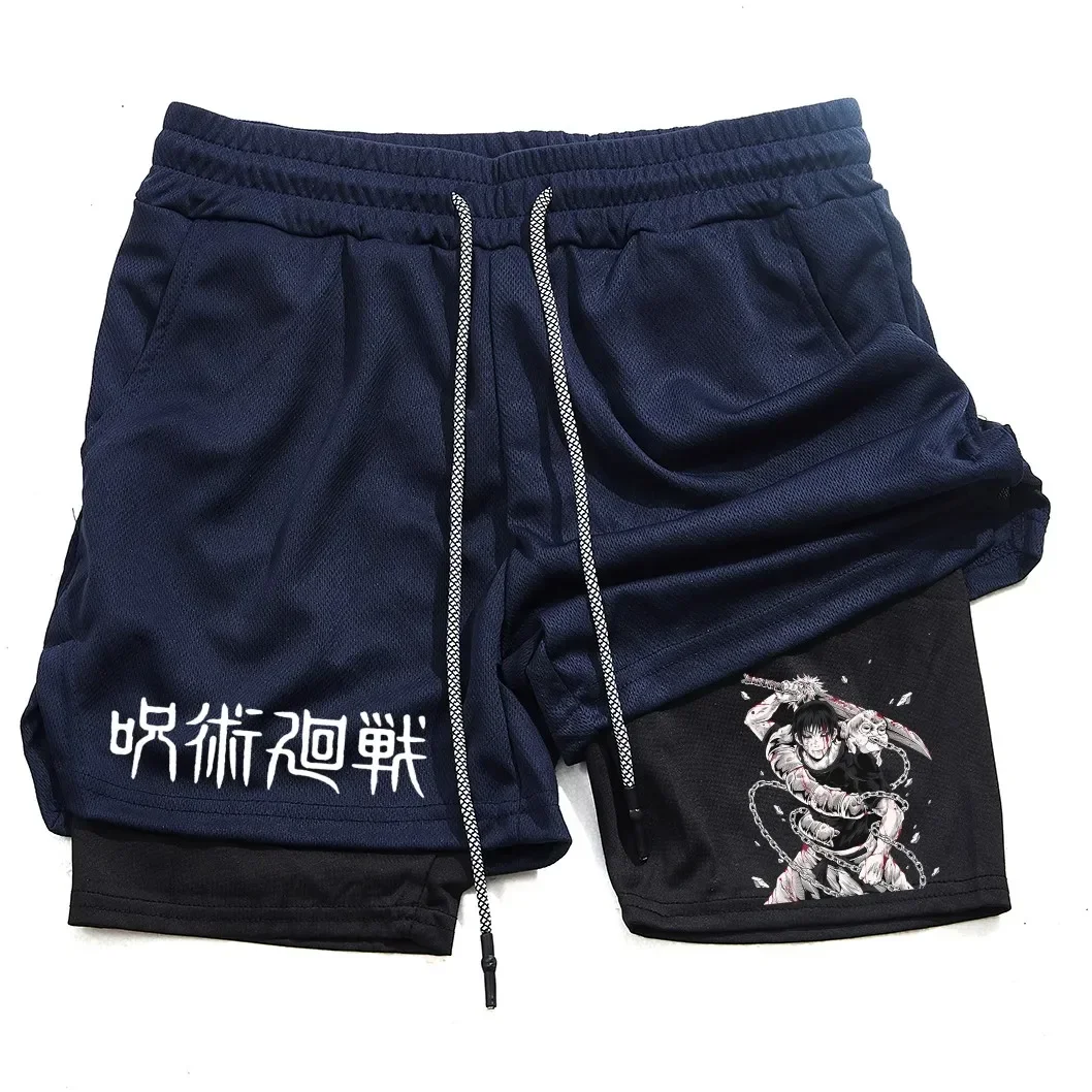 Calções de Anime Performance Masculina, Estampada Toji, Ginásio, Casual, Esportes, Treino, Corrida, Malha, Calça curta esportiva 2 em 1 - Imagem 16