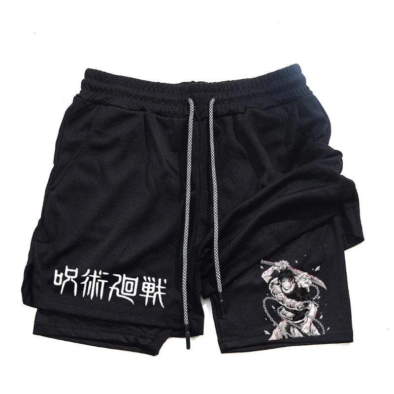 Calções de Anime Performance Masculina, Estampada Toji, Ginásio, Casual, Esportes, Treino, Corrida, Malha, Calça curta esportiva 2 em 1 - Imagem 6