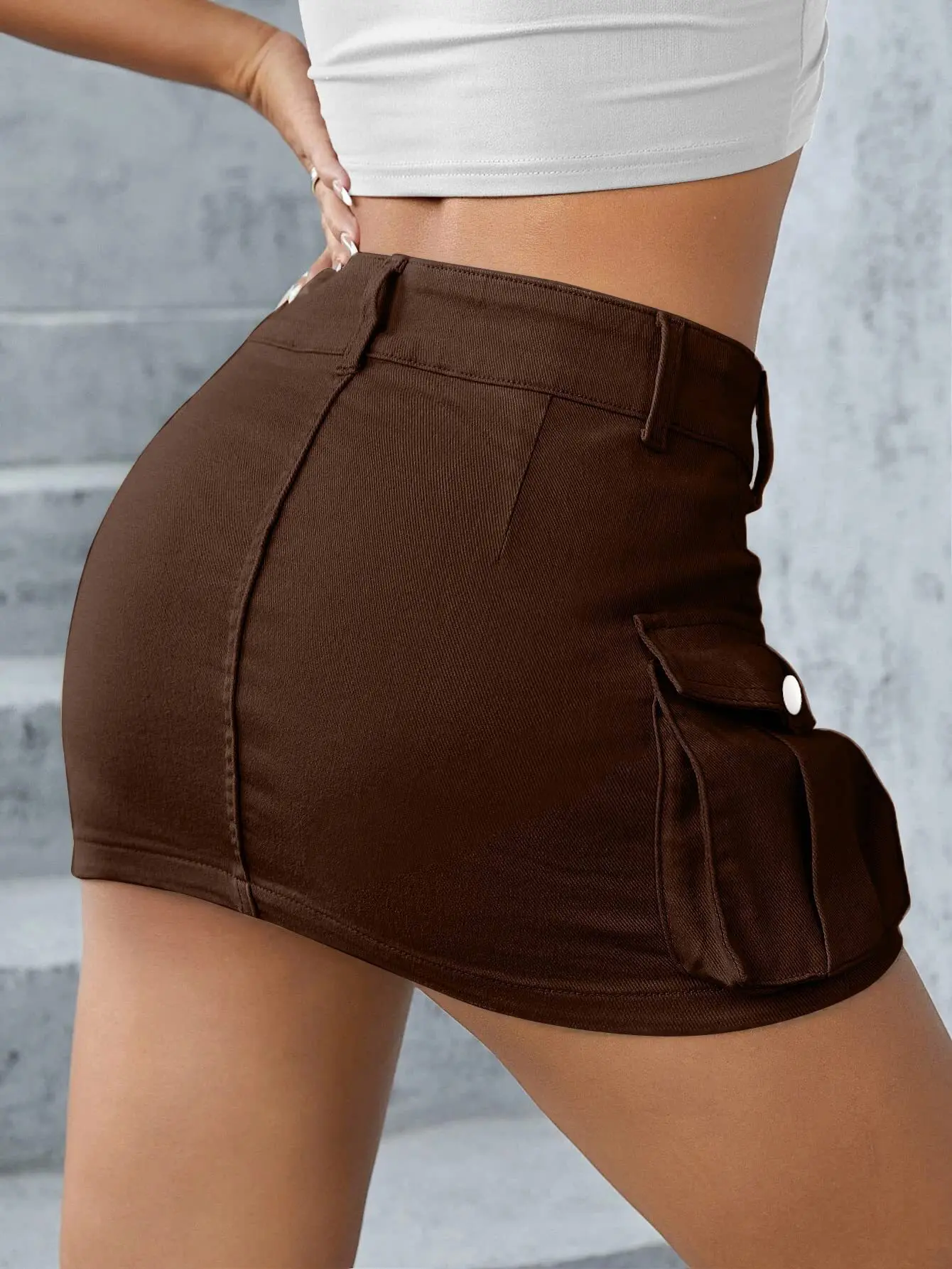 Saia jeans de cintura baixa feminina com bolsos, mini vestido emendado, ajuste justo, envoltório sexy, nádegas, monocromático, rua alta, monocromático, 2021 - Imagem 22