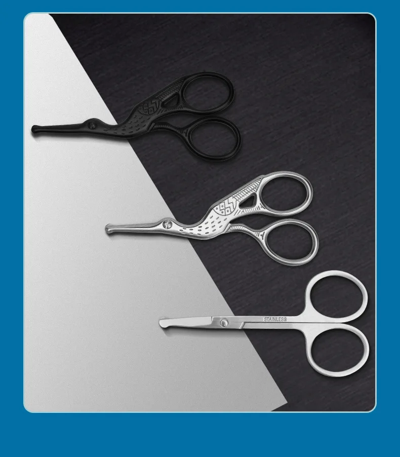 Cabeça redonda de aço inoxidável nariz tesoura cabelo tipo cegonha beleza tesoura para sobrancelhas nariz cabelo barba orelha cabelo sobrancelha tesoura - Imagem 19