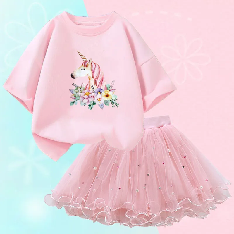 Conjunto de duas peças feminino, saia de malha tutu e camiseta, roupa de festa infantil, bonita coreana, moda verão, 3-14 anos - Imagem 37