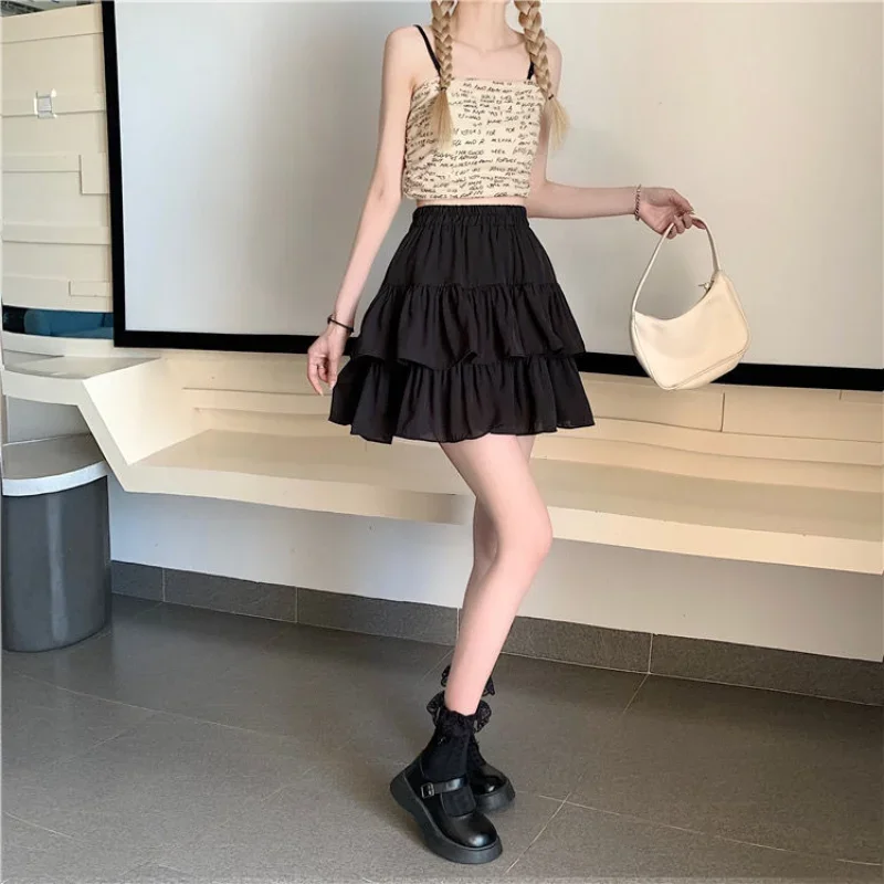 Mini saia de babados brancos para mulheres, cintura elástica, linha A, solta, estilo preppy, fofa, curta, plissada, moda coreana, kawaii - Imagem 17