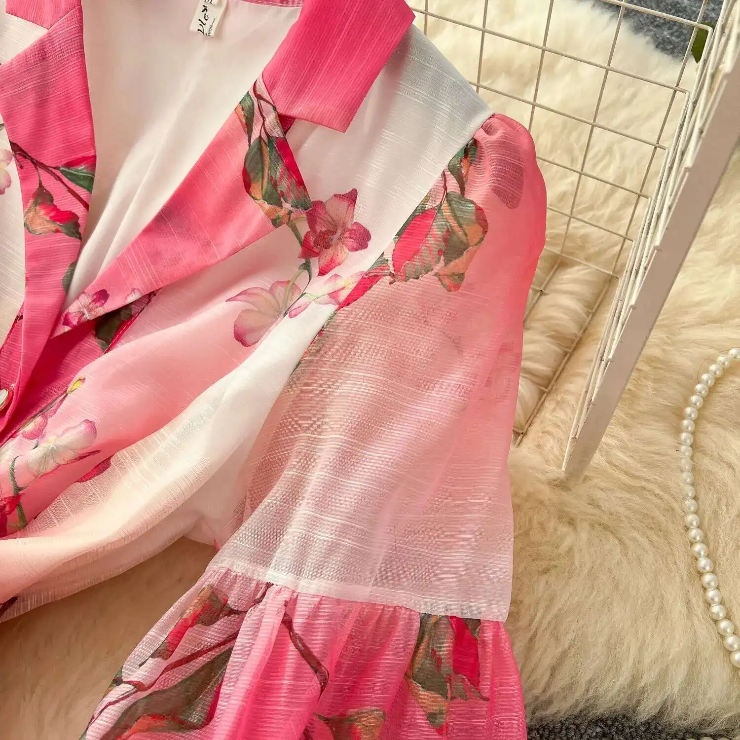 Palácio floral maxi vestido feminino verão férias vestidos longos camisa 2025 primavera manga cheia único breasted pérolas festa vestidos - Imagem 31