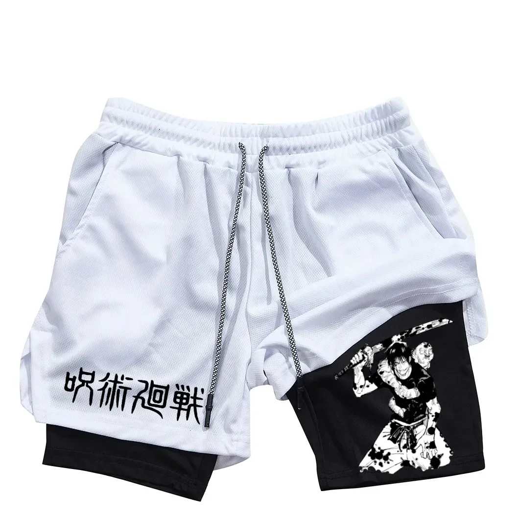 Calções de Anime Performance Masculina, Estampada Toji, Ginásio, Casual, Esportes, Treino, Corrida, Malha, Calça curta esportiva 2 em 1 - Imagem 19