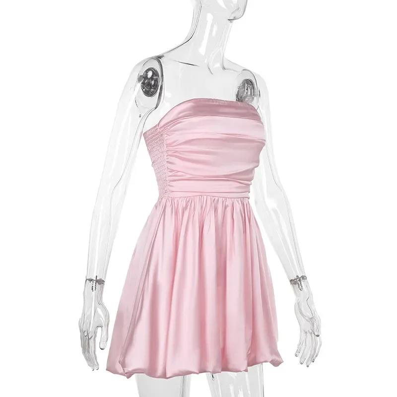 Trendix sexy bandeau mini vestido feminino fora do ombro sem mangas plissado vestidos de cintura alta senhoras festa elegante vestido de moda 2024 - Imagem 13