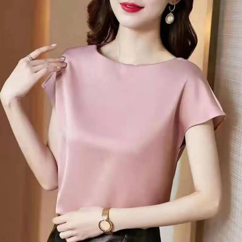 O pescoço senhora camiseta blusa primavera feminina casual cor sólida manga curta blusas camisas soltas pulôver túnica blusas roupas femininas - Imagem 5