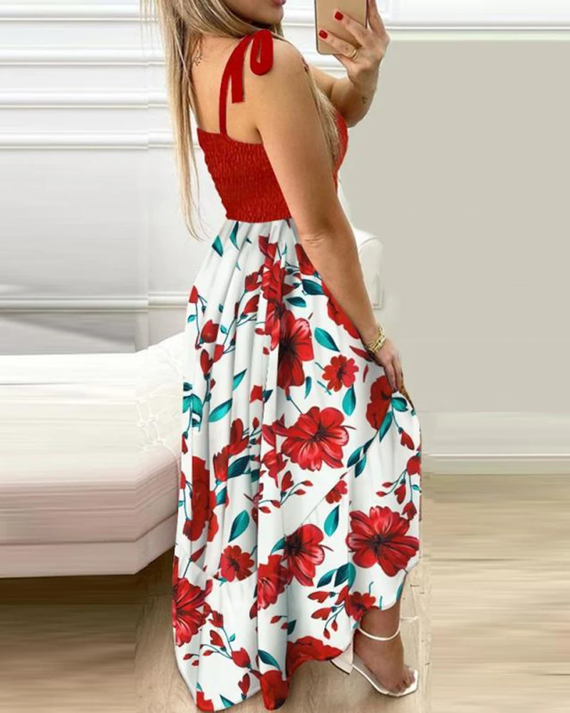 Verão sexy cinta de espaguete floral impressão maxi vestido para as mulheres 2024 casual elegante peito envoltório longo mulher praia vestido férias - Imagem 6
