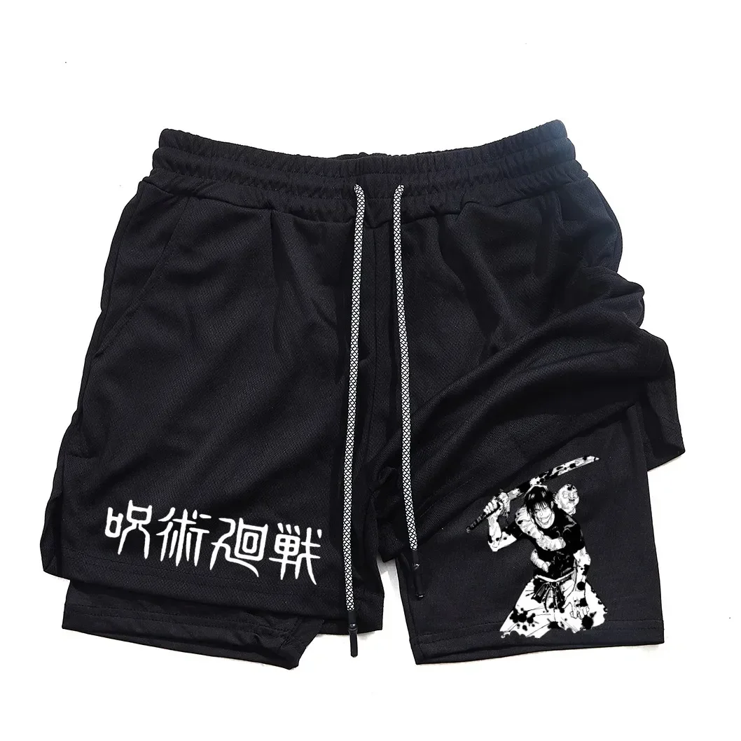 Calções de Anime Performance Masculina, Estampada Toji, Ginásio, Casual, Esportes, Treino, Corrida, Malha, Calça curta esportiva 2 em 1 - Imagem 8