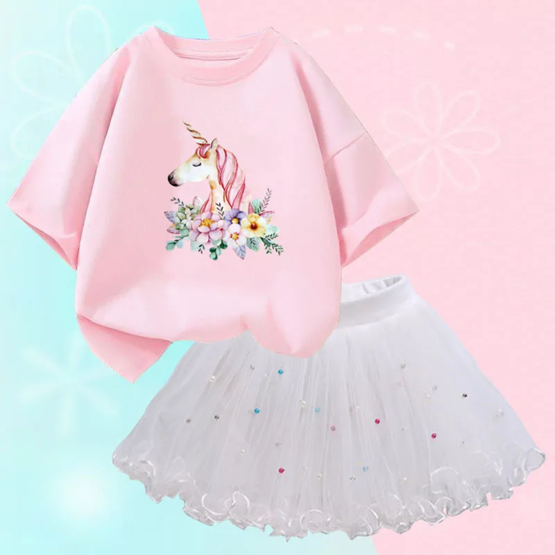 Conjunto de duas peças feminino, saia de malha tutu e camiseta, roupa de festa infantil, bonita coreana, moda verão, 3-14 anos - Imagem 33