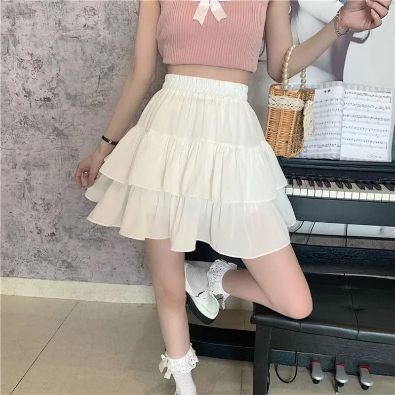 Mini saia de babados brancos para mulheres, cintura elástica, linha A, solta, estilo preppy, fofa, curta, plissada, moda coreana, kawaii - Imagem 23