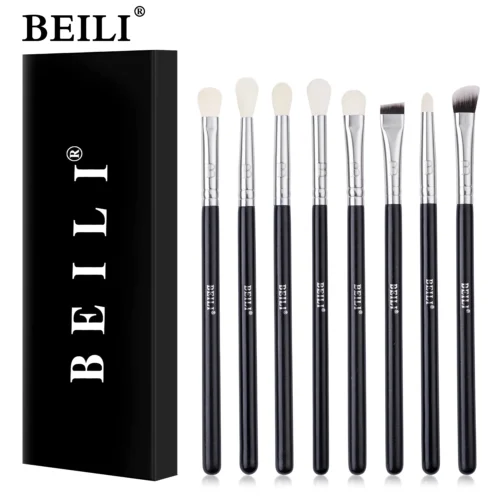 Beili profissional 6/8pcs clássico pincéis de maquiagem dos olhos naturais definir sombra sobrancelha mistura smokey black beleza maquiagem pincéis