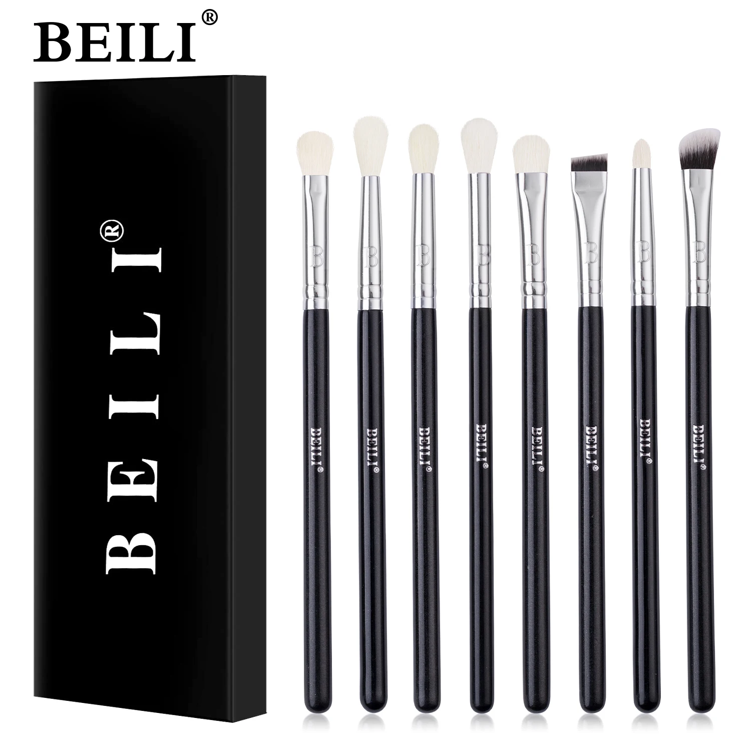 Beili profissional 6/8pcs clássico pincéis de maquiagem dos olhos naturais definir sombra sobrancelha mistura smokey black beleza maquiagem pincéis