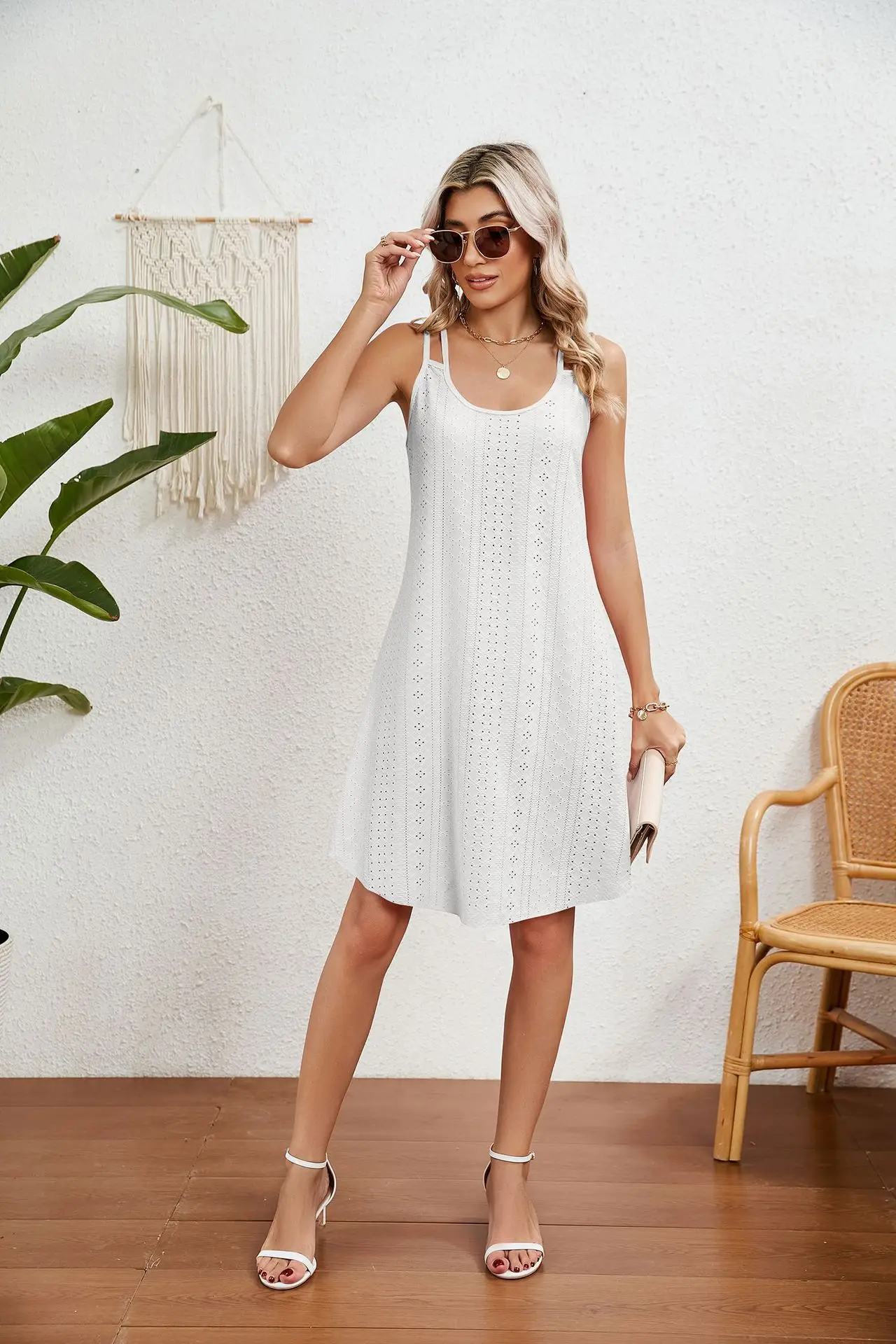 Nova cor sólida feminina em torno do pescoço suspender solto sem mangas vestido moda verão sexy sem costas praia férias vestido curto 2025 - Imagem 35