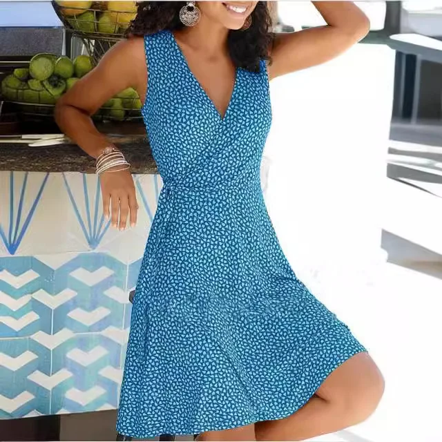 2025 verão novo vestido amazon casual moda rua férias versátil fino-encaixe impresso rendas sem mangas vestido midi feminino - Imagem 4