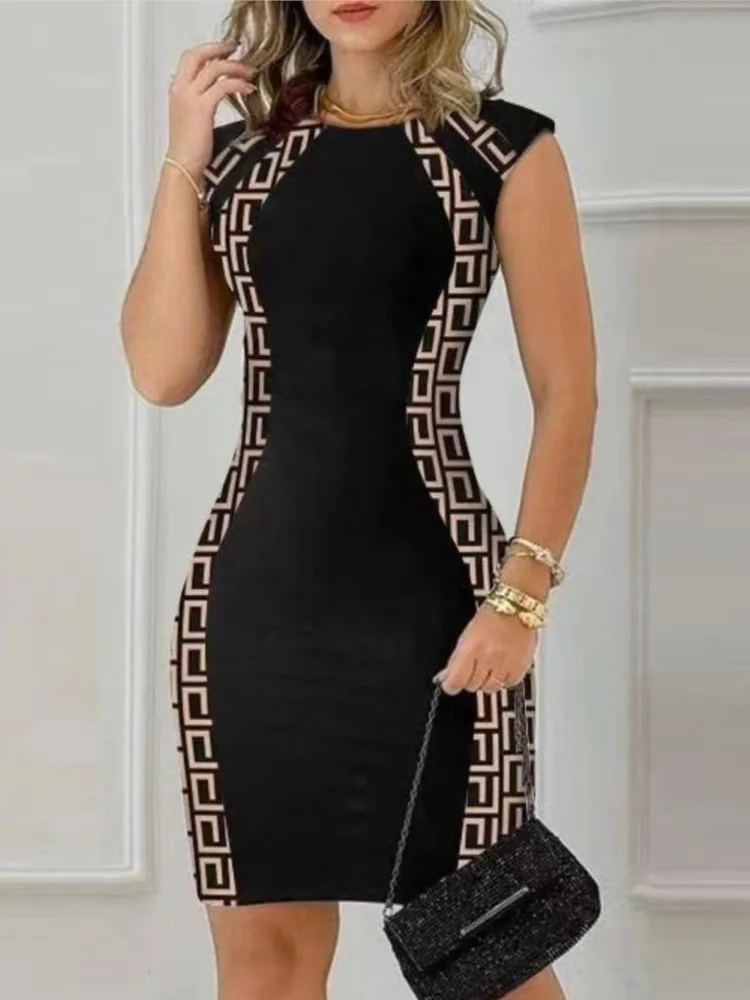 Moda feminina em torno do pescoço sem mangas bodycon zíper mini vestido novo verão colorblock volta dividir festa senhora magro lápis vestidos - Imagem 8