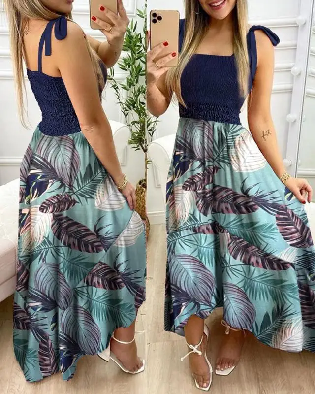 Verão sexy cinta de espaguete floral impressão maxi vestido para as mulheres 2024 casual elegante peito envoltório longo mulher praia vestido férias - Imagem 11