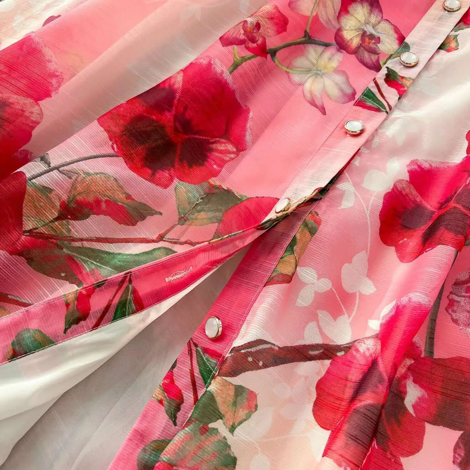 Palácio floral maxi vestido feminino verão férias vestidos longos camisa 2025 primavera manga cheia único breasted pérolas festa vestidos - Imagem 20