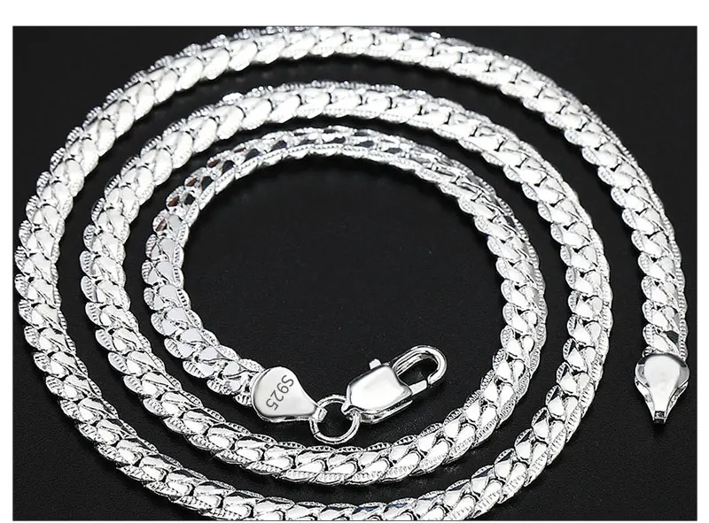 Urmylady 925 prata esterlina 2 peças 6mm corrente lateral completa colar pulseira para mulheres homens moda conjuntos de jóias presente de casamento - Imagem 17