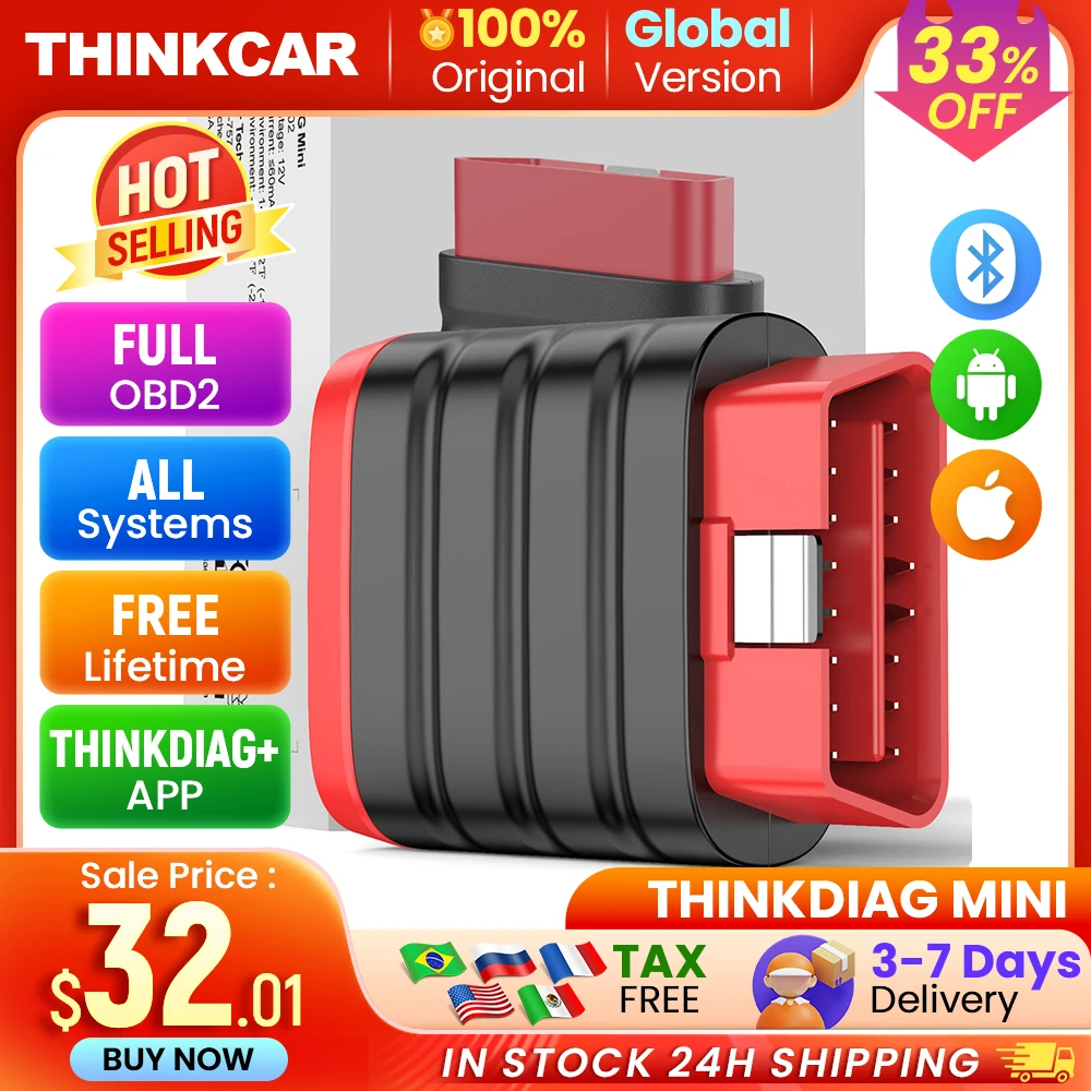 THINKCAR THINKDIAG MINI Auto OBD2 Bluetooth Scanner Sistema Completo Diagnóstico Todos os Carros Vitalício Gratuito Ferramenta de Diagnóstico Automotivo
