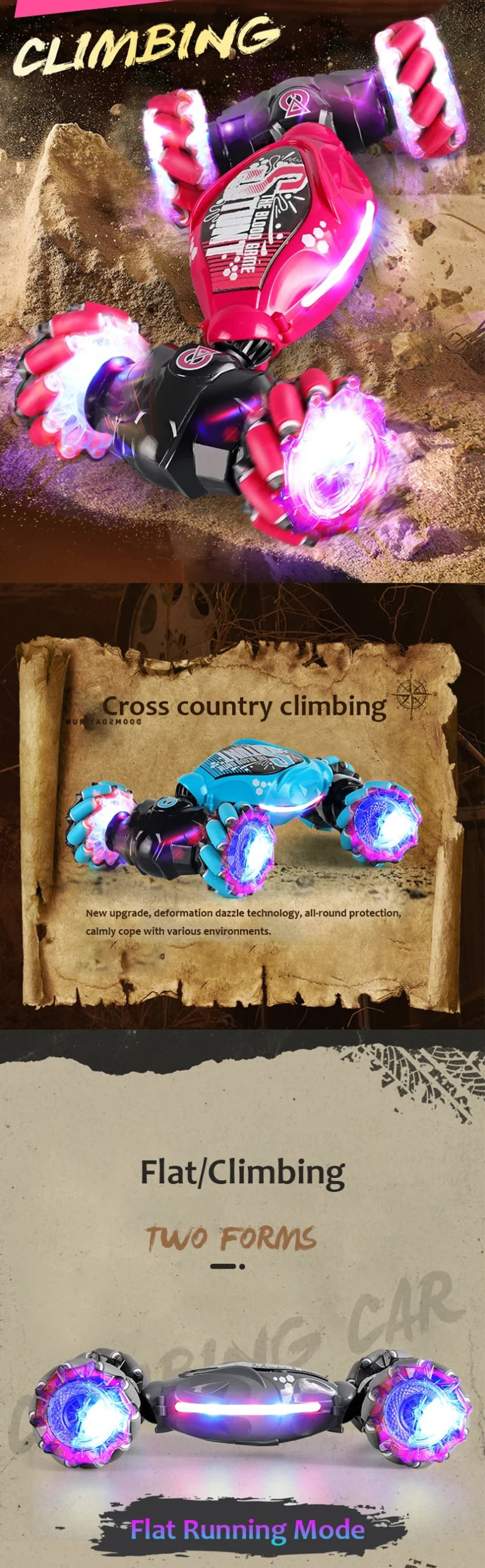 Carro de deriva 4WD RC com luzes LED de música 2.4G Gesto Rádio Controle Remoto Spray Stunt Car 360 °   Presentes de brinquedos de carro de escalada giratório - Imagem 13