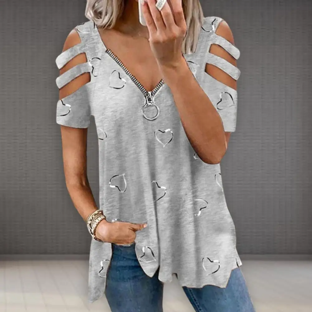 Mulheres verão topo com decote em v baixo corte oco para fora manga curta camiseta combinar calças soltas plus size blusa feminina roupas femininas - Imagem 18