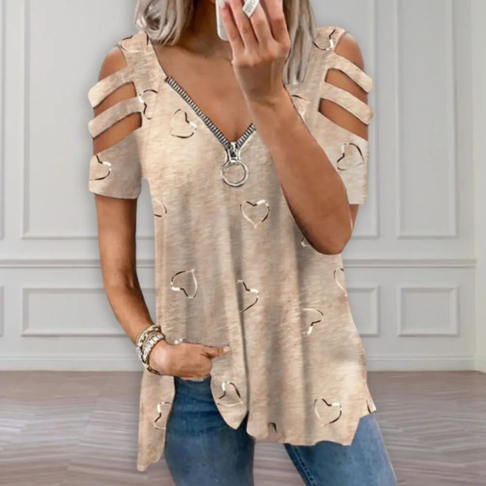 Mulheres verão topo com decote em v baixo corte oco para fora manga curta camiseta combinar calças soltas plus size blusa feminina roupas femininas - Imagem 15