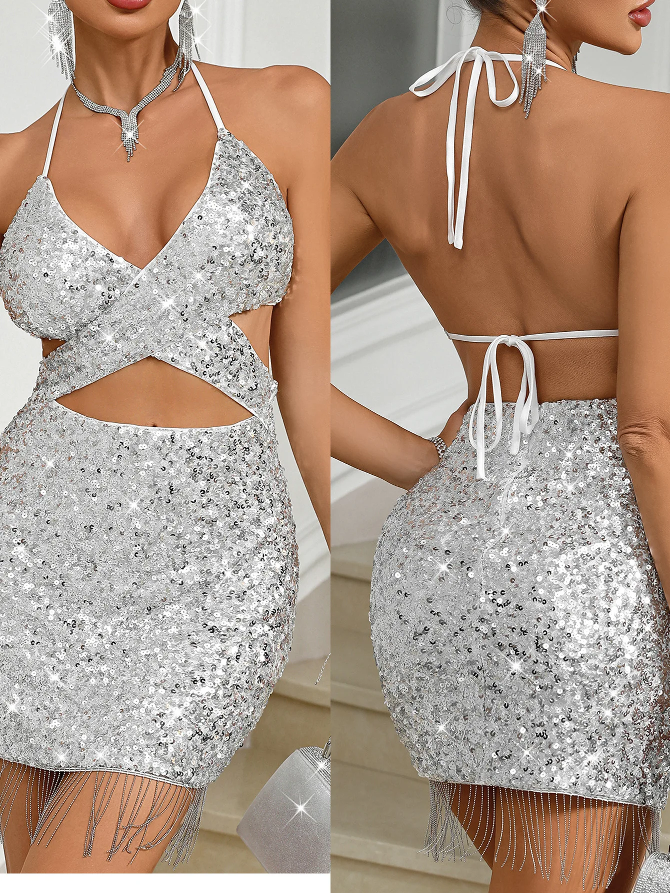 vestido halter clube elegante festa curto vestido de verão roupas femininas bodycon vestido de baile - Imagem 9