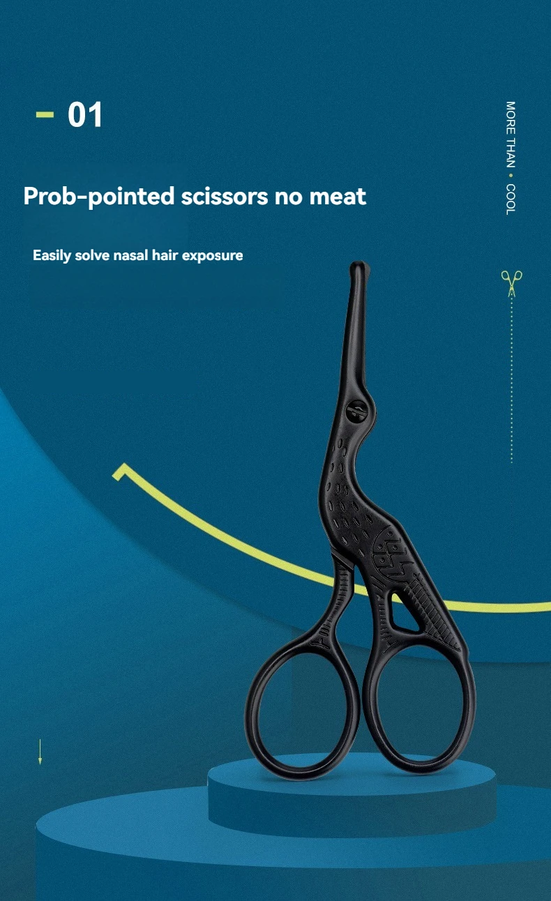 Cabeça redonda de aço inoxidável nariz tesoura cabelo tipo cegonha beleza tesoura para sobrancelhas nariz cabelo barba orelha cabelo sobrancelha tesoura - Imagem 9