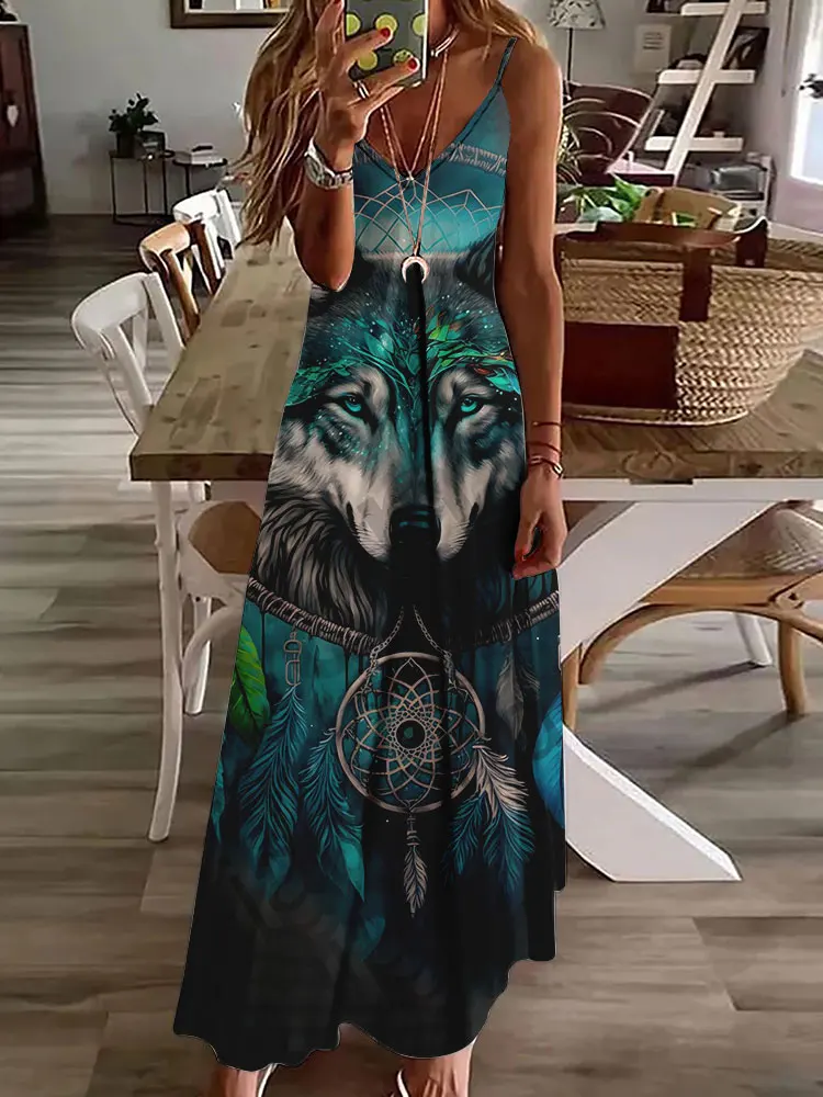 2024 novo vestido de estampa vintage de coruja 3D, sem mangas, longo, feminino, padrão tribal, pulseira de espaguete, verão, vestido longo e solto - Imagem 18