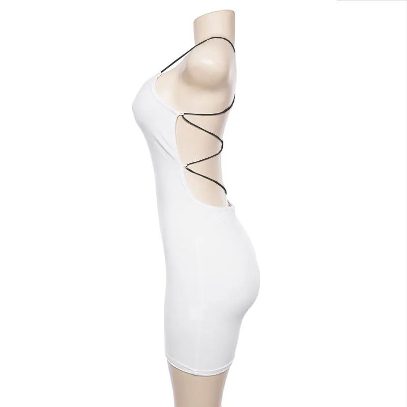 Sexy preto verão roupas femininas cor sólida sem costas cintas de espaguete boate vestido bodycon festa à noite baixo pescoço mini vestido - Imagem 32