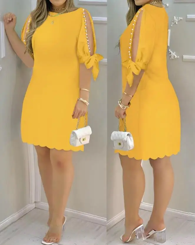 Vestidos elegantes para mulheres oco para fora em torno do pescoço casual mini vestido férias nova moda 2023 verão casual sexy roupas femininas - Imagem 14