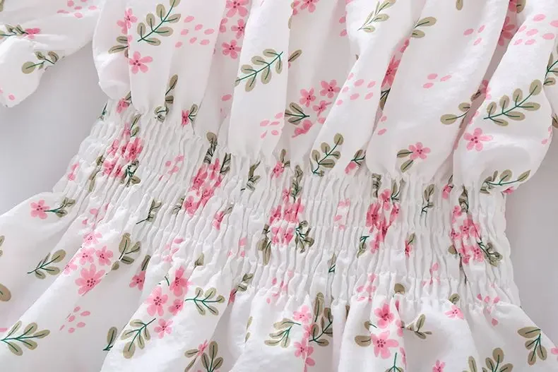 Doce flor quebrada Slash Neck Blusa para mulheres, Agaric Edge Plissado Design, cintura elástica fina Cropped Top, camiseta de chiffon bonito, verão - Imagem 12