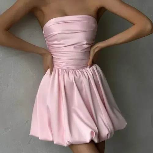 Trendix sexy bandeau mini vestido feminino fora do ombro sem mangas plissado vestidos de cintura alta senhoras festa elegante vestido de moda 2024