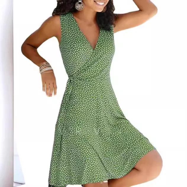 2025 verão novo vestido amazon casual moda rua férias versátil fino-encaixe impresso rendas sem mangas vestido midi feminino - Imagem 5