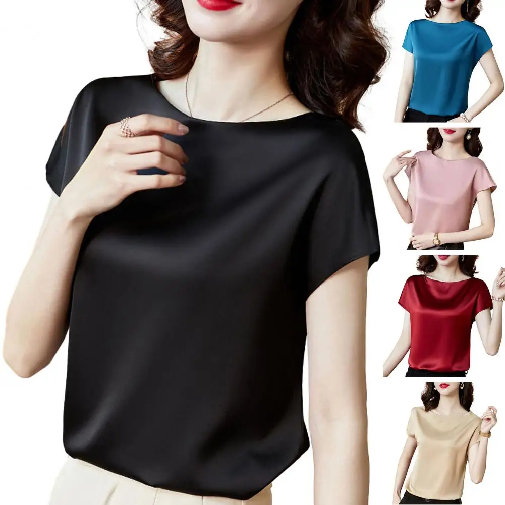 O pescoço senhora camiseta blusa primavera feminina casual cor sólida manga curta blusas camisas soltas pulôver túnica blusas roupas femininas - Imagem 32