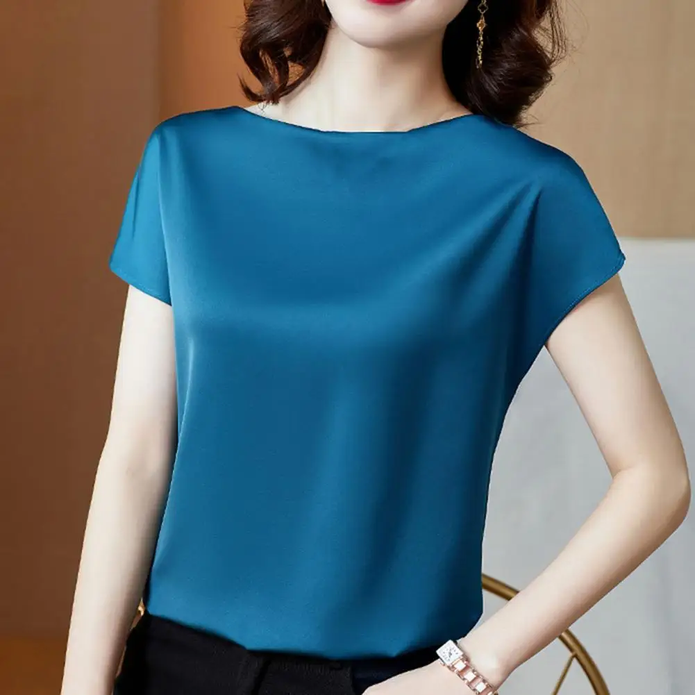 O pescoço senhora camiseta blusa primavera feminina casual cor sólida manga curta blusas camisas soltas pulôver túnica blusas roupas femininas - Imagem 3