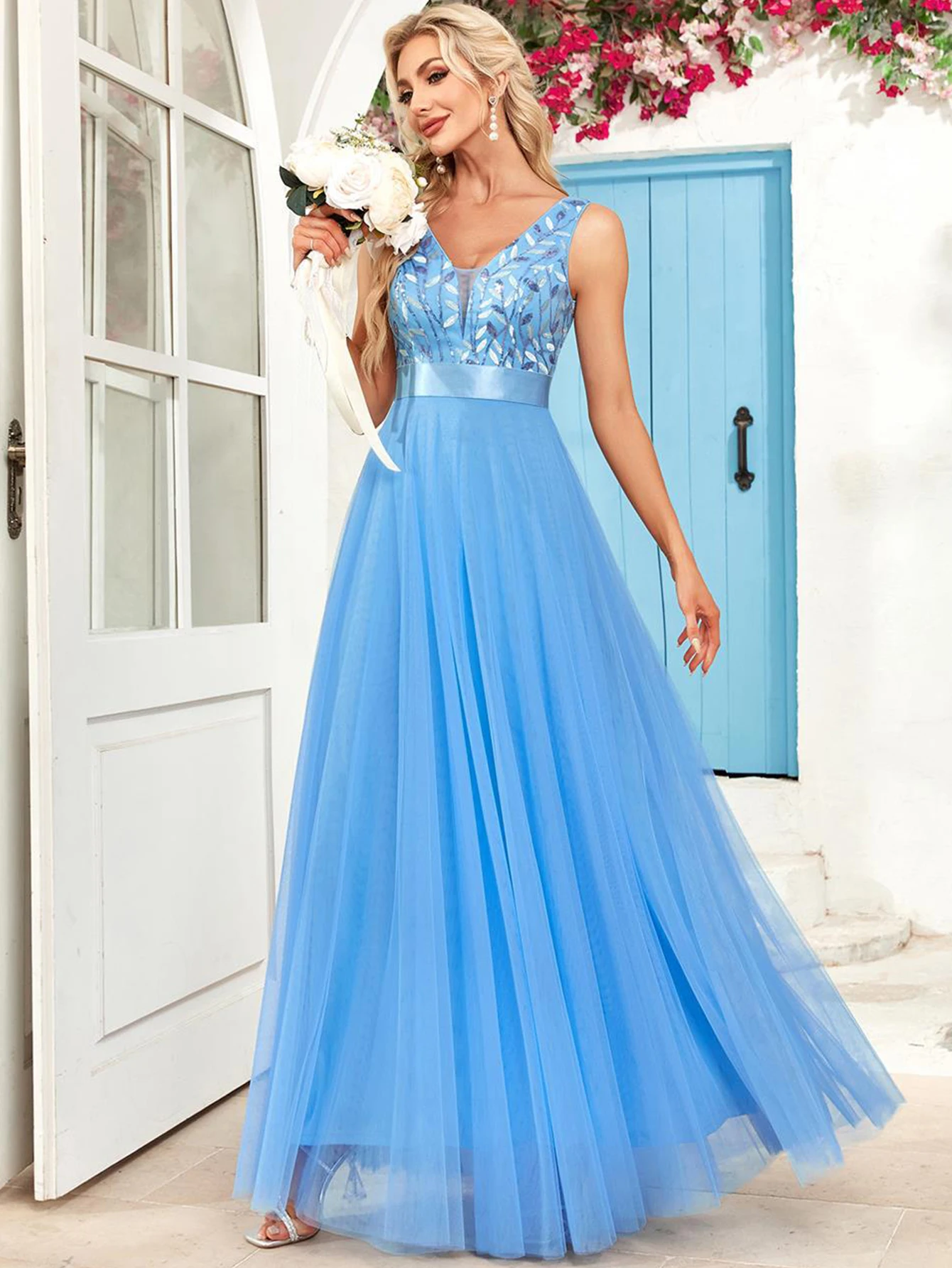 Vestido de festa para as mulheres elegante, sem costas maxi lantejoulas vestido de verão - Imagem 50