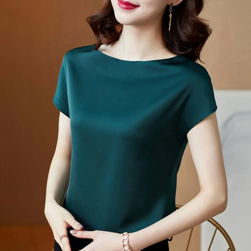 O pescoço senhora camiseta blusa primavera feminina casual cor sólida manga curta blusas camisas soltas pulôver túnica blusas roupas femininas - Imagem 19