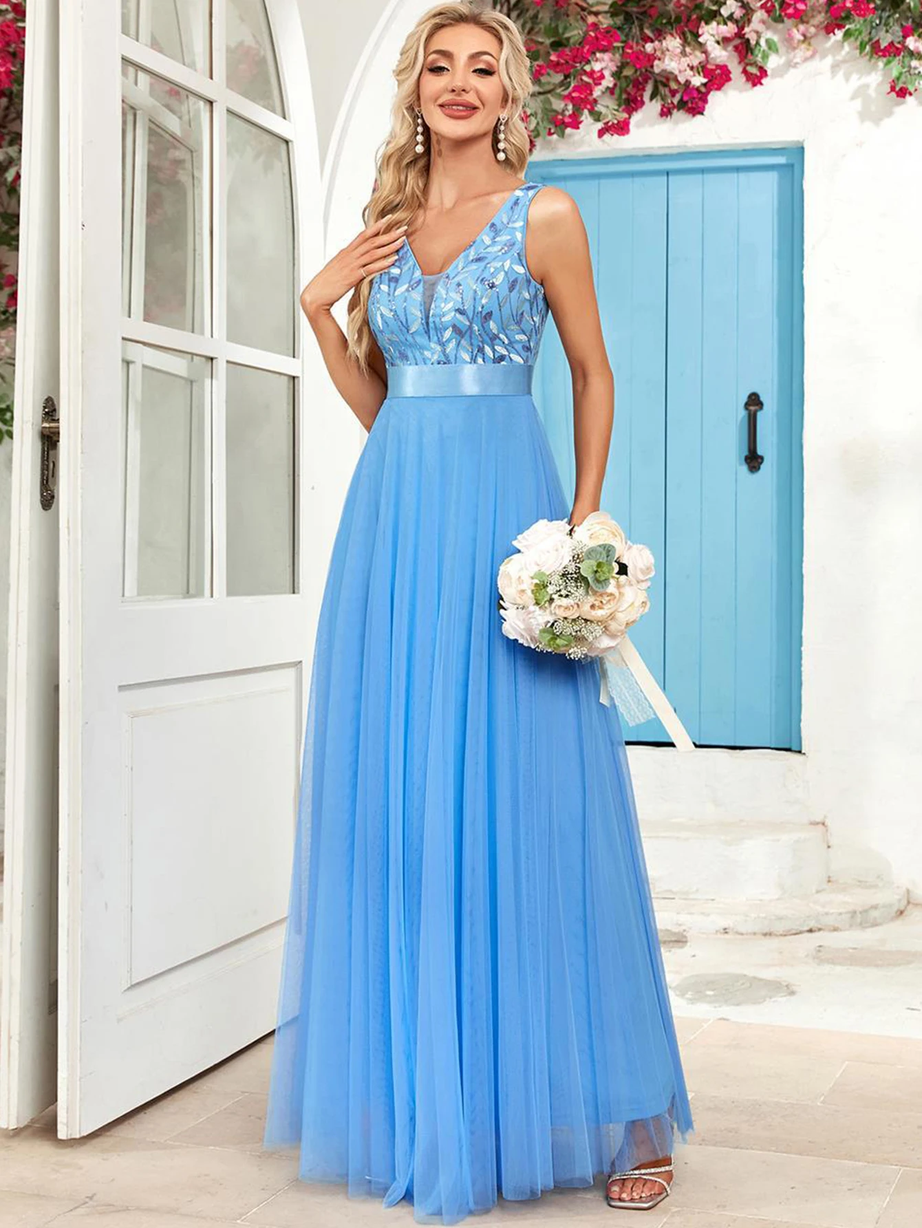 Vestido de festa para as mulheres elegante, sem costas maxi lantejoulas vestido de verão - Imagem 49