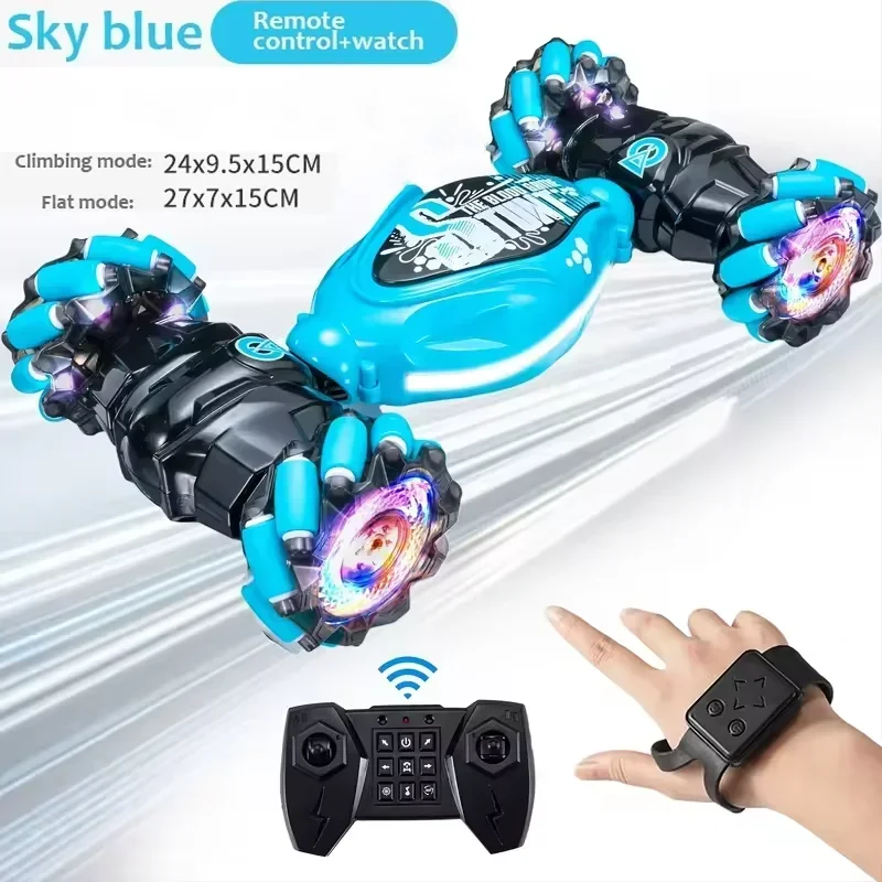 Carro de deriva 4WD RC com luzes LED de música 2.4G Gesto Rádio Controle Remoto Spray Stunt Car 360 °   Presentes de brinquedos de carro de escalada giratório - Imagem 11