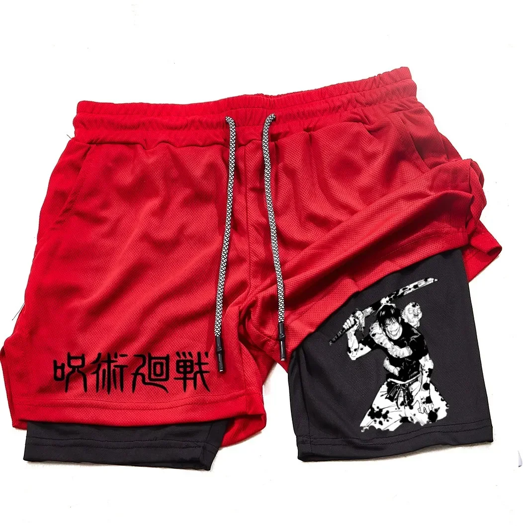 Calções de Anime Performance Masculina, Estampada Toji, Ginásio, Casual, Esportes, Treino, Corrida, Malha, Calça curta esportiva 2 em 1 - Imagem 13