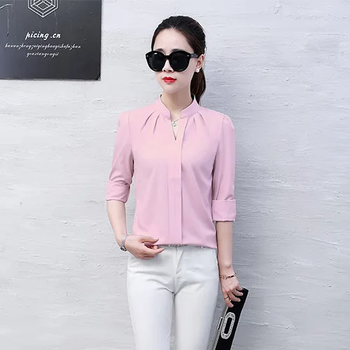 Moda coreana das mulheres topos e blusas chiffon blusas femininas manga curta camisas brancas xxl senhoras topos - Imagem 14