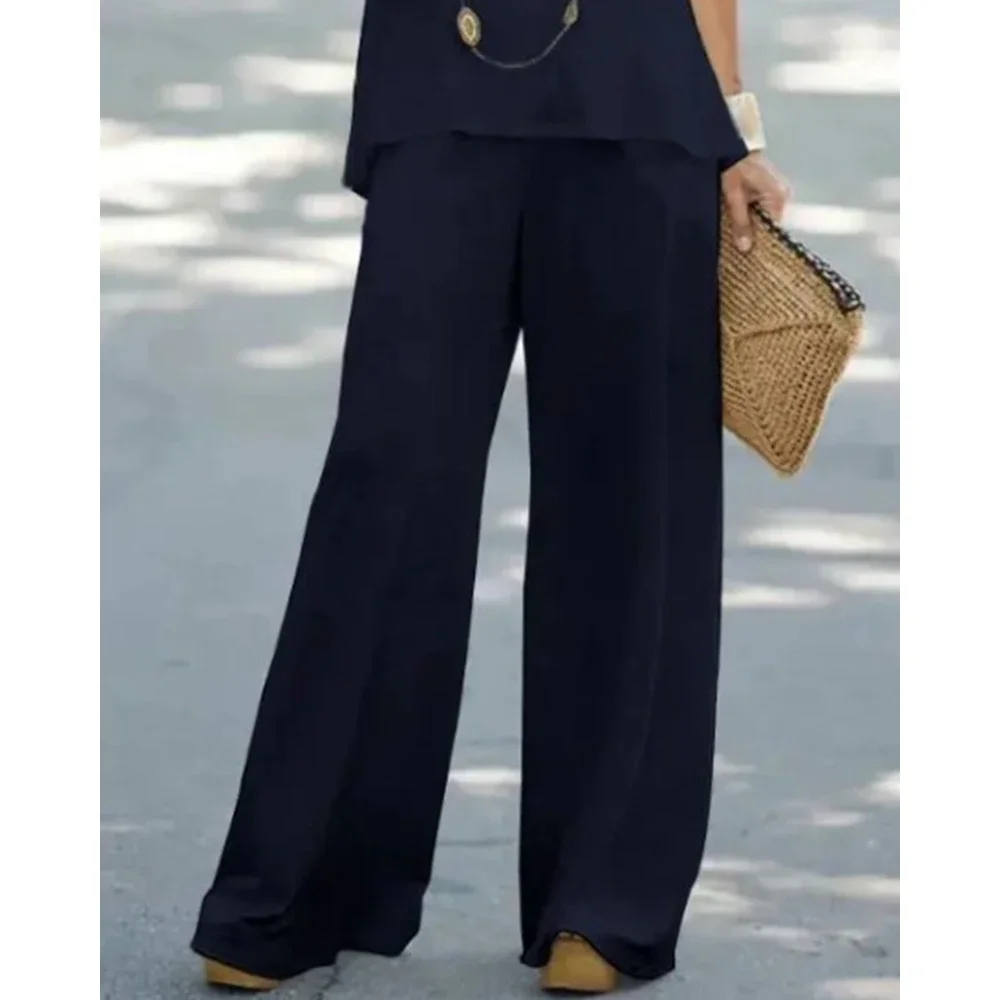 Conjunto de calças de cintura alta e top sem mangas com decote em v feminino, agasalho solto, roupas halter, moda casual, 2 peças - Imagem 16